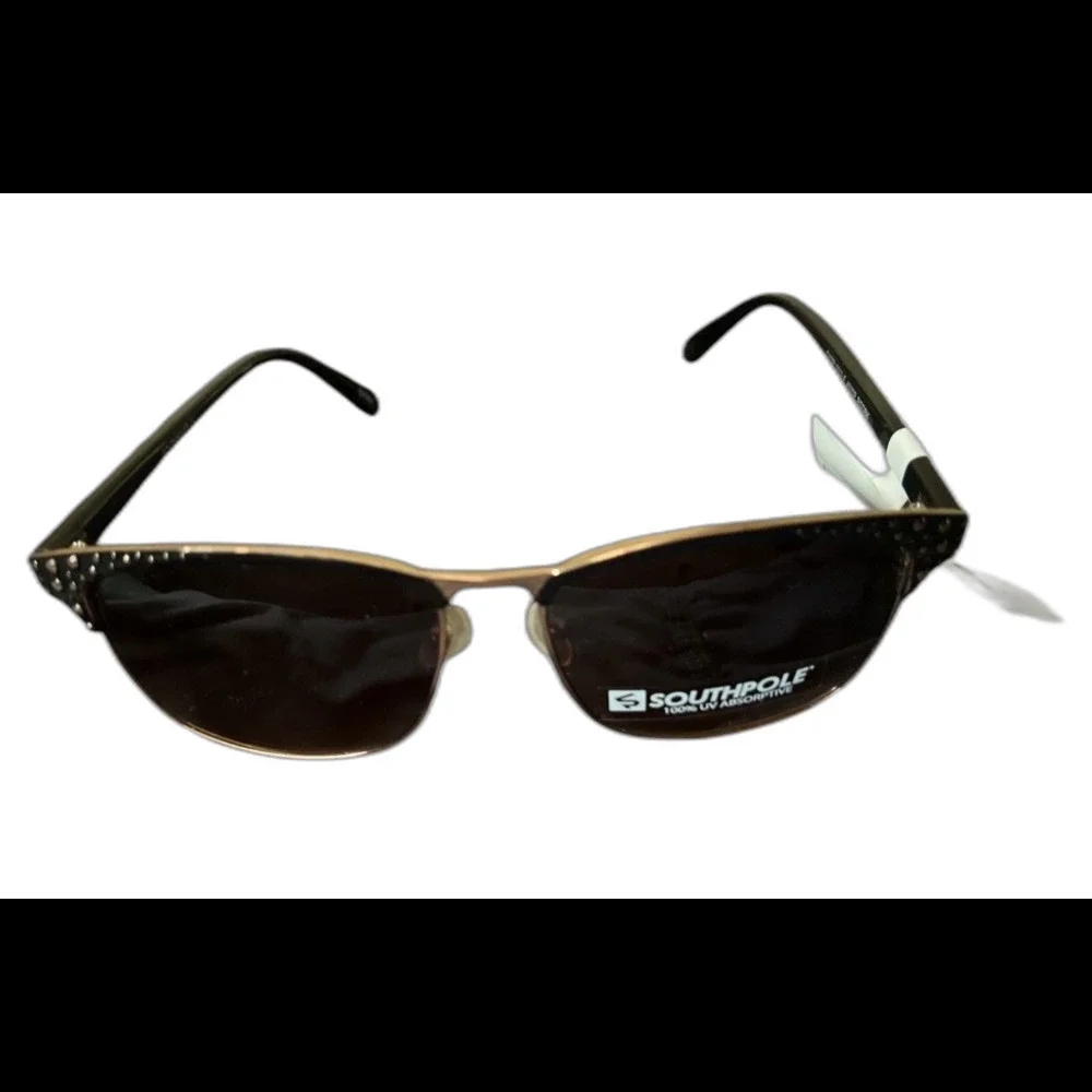 Southpole Women’s Sunglasses Black Gold Square Frame Studded UV Protection NWT